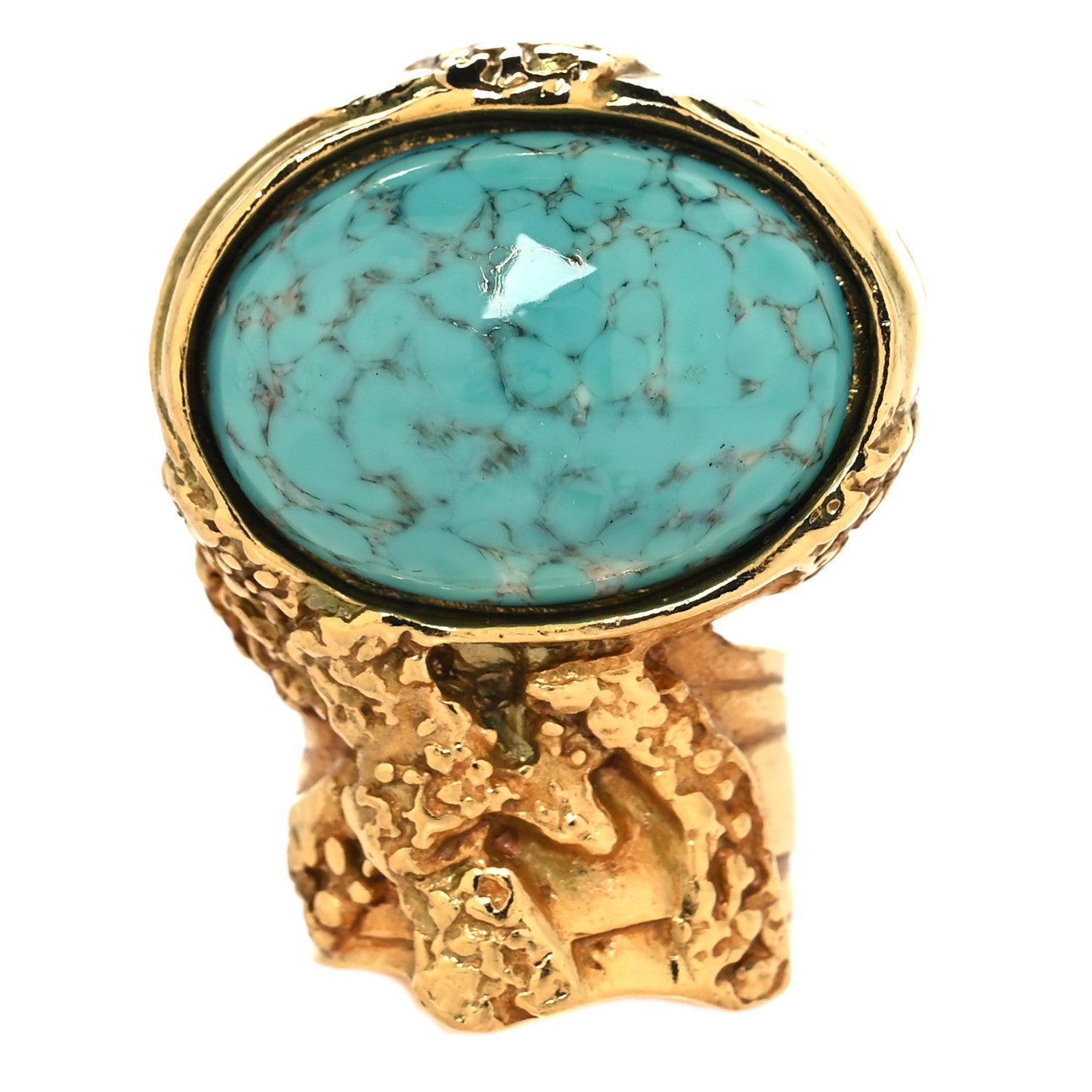 Saint Laurent Glass Cabochon Arty Ovale Ring 52 6 Gold Turquoise 1 of 5