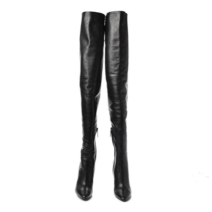 Saint Laurent Calfskin Moon Lace up Over The Knee Boots 39 Black 3 of 7