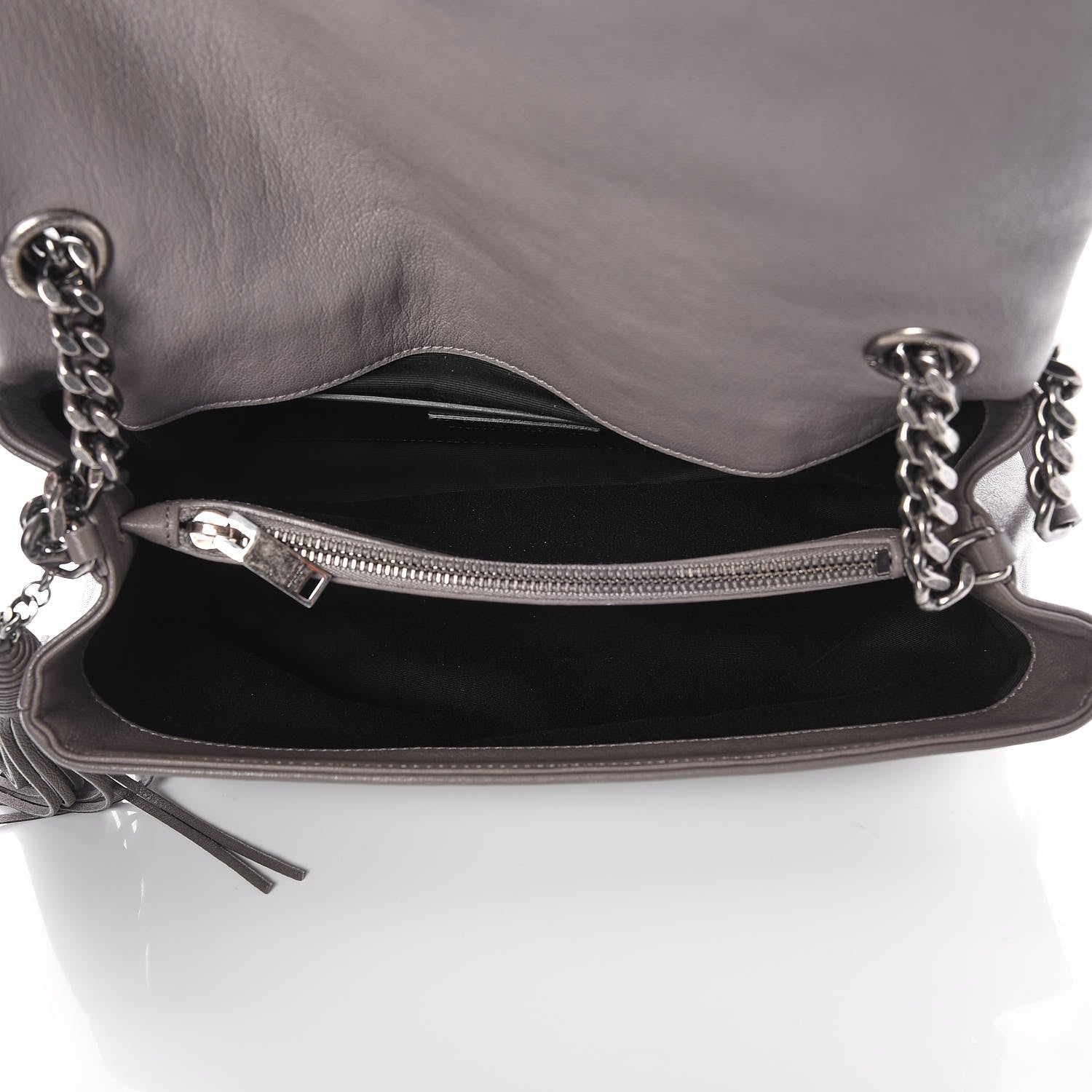 Saint Laurent Sheepskin Medium West Hollywood Monogram Fold-Over Bag Grey 6 of 8
