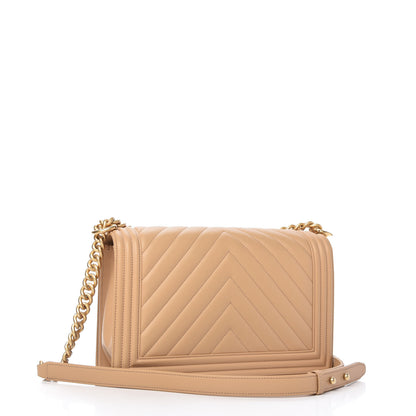 Chanel Calfskin Chevron Quilted New Medium Boy Flap Beige 3 of 11