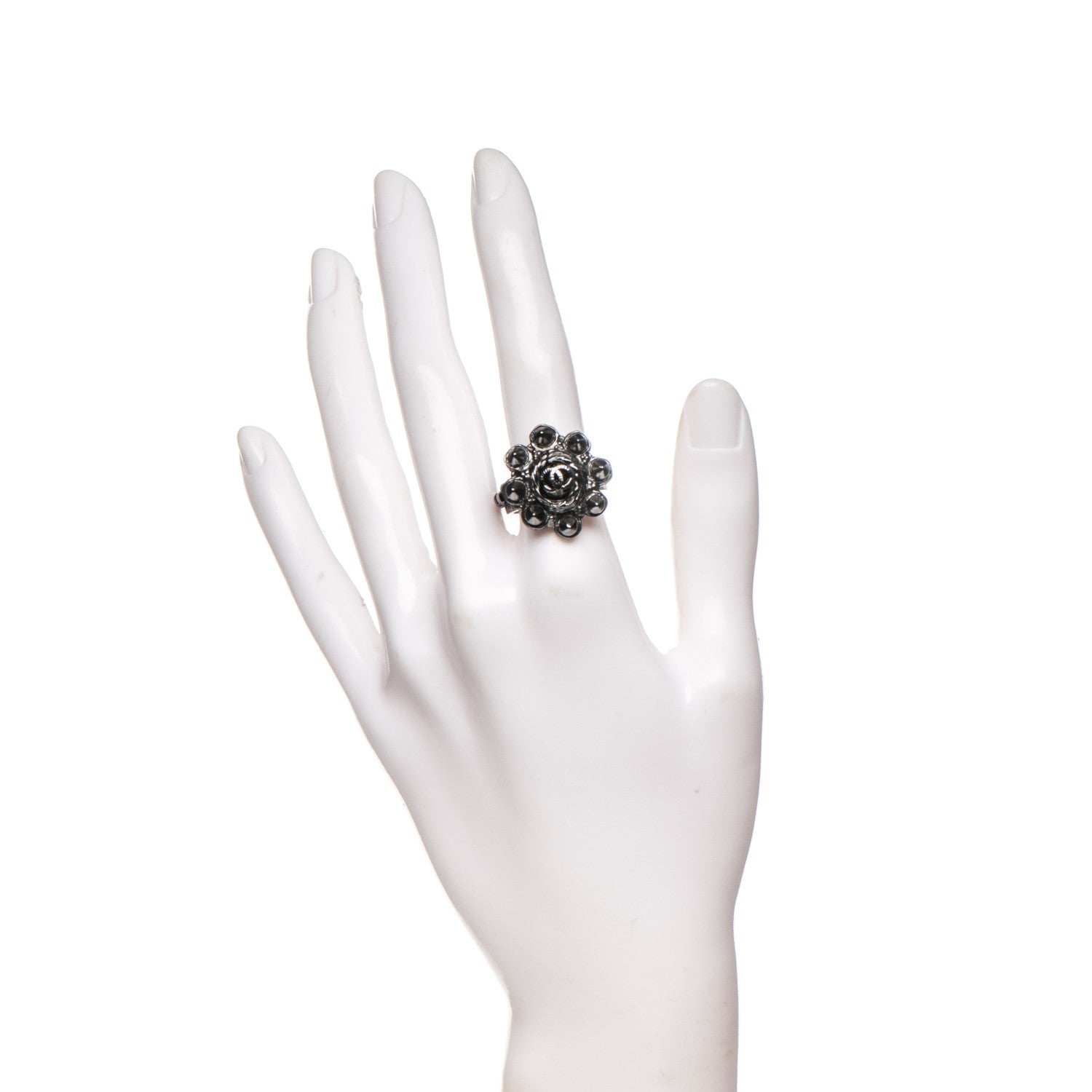 Chanel Ruthenium Studded CC Ring 7 2 of 5