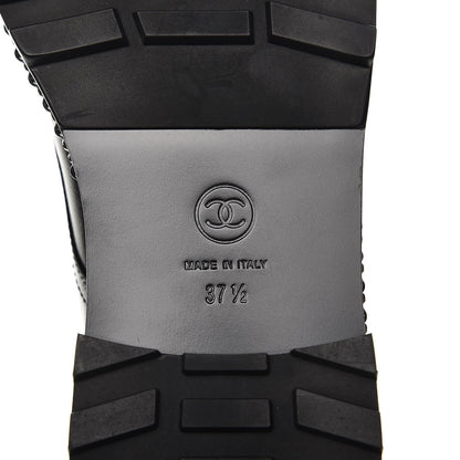 Chanel Crackled Calfskin Velvet Pearl Combat Short Boots 37.5 Black 6 of 8