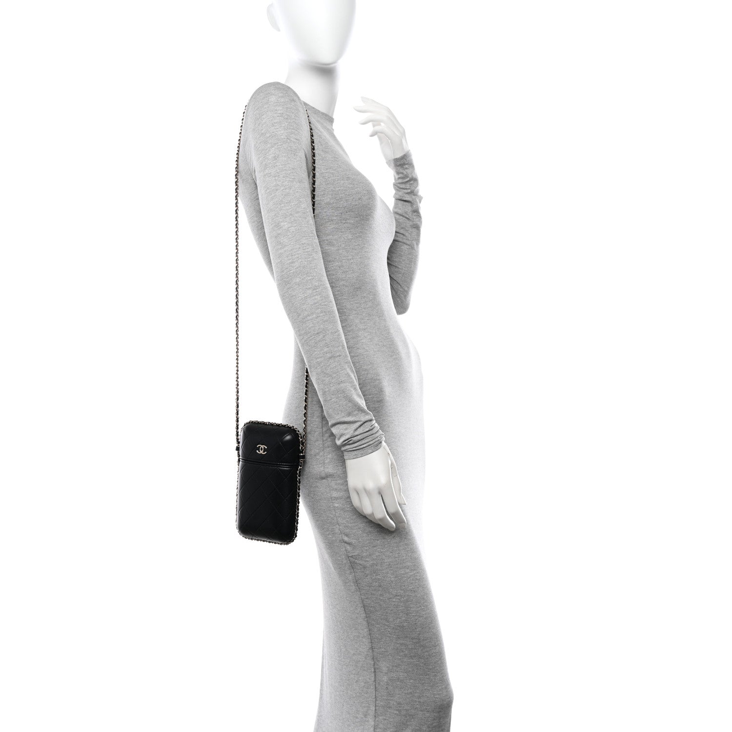 Chanel Lambskin Quilted Chain Around Phone Holder Black 2 of 11