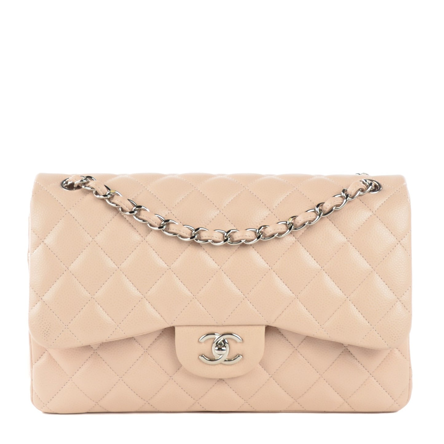 Caviar Quilted Jumbo Double Flap Light Pink