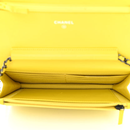Chanel Velvet Quilted Wallet On Chain WOC Yellow 5 of 15