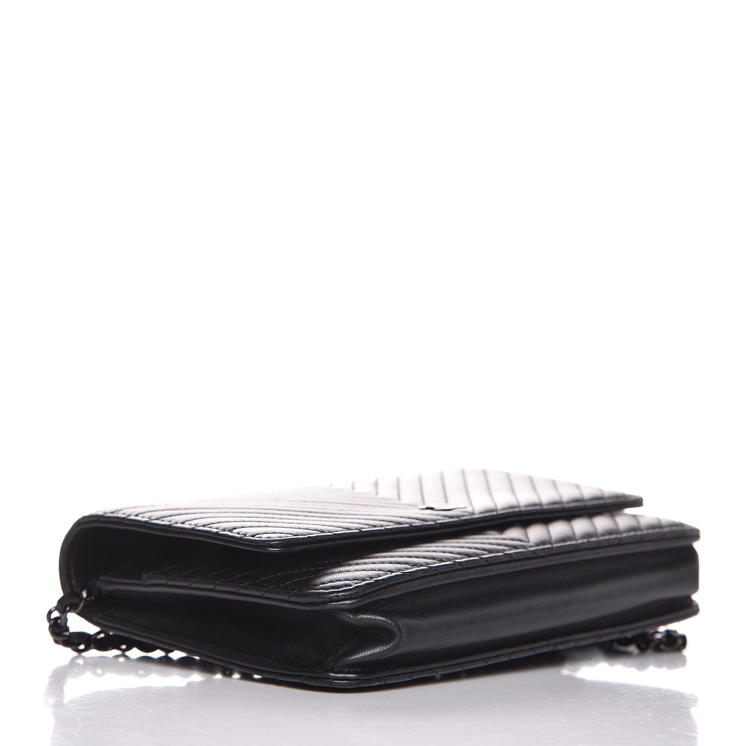 Chanel Lambskin Chevron Quilted Wallet On Chain WOC So Black 4 of 10