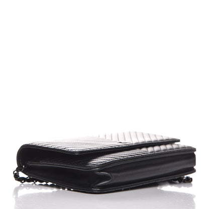 Chanel Lambskin Chevron Quilted Wallet On Chain WOC So Black 4 of 10