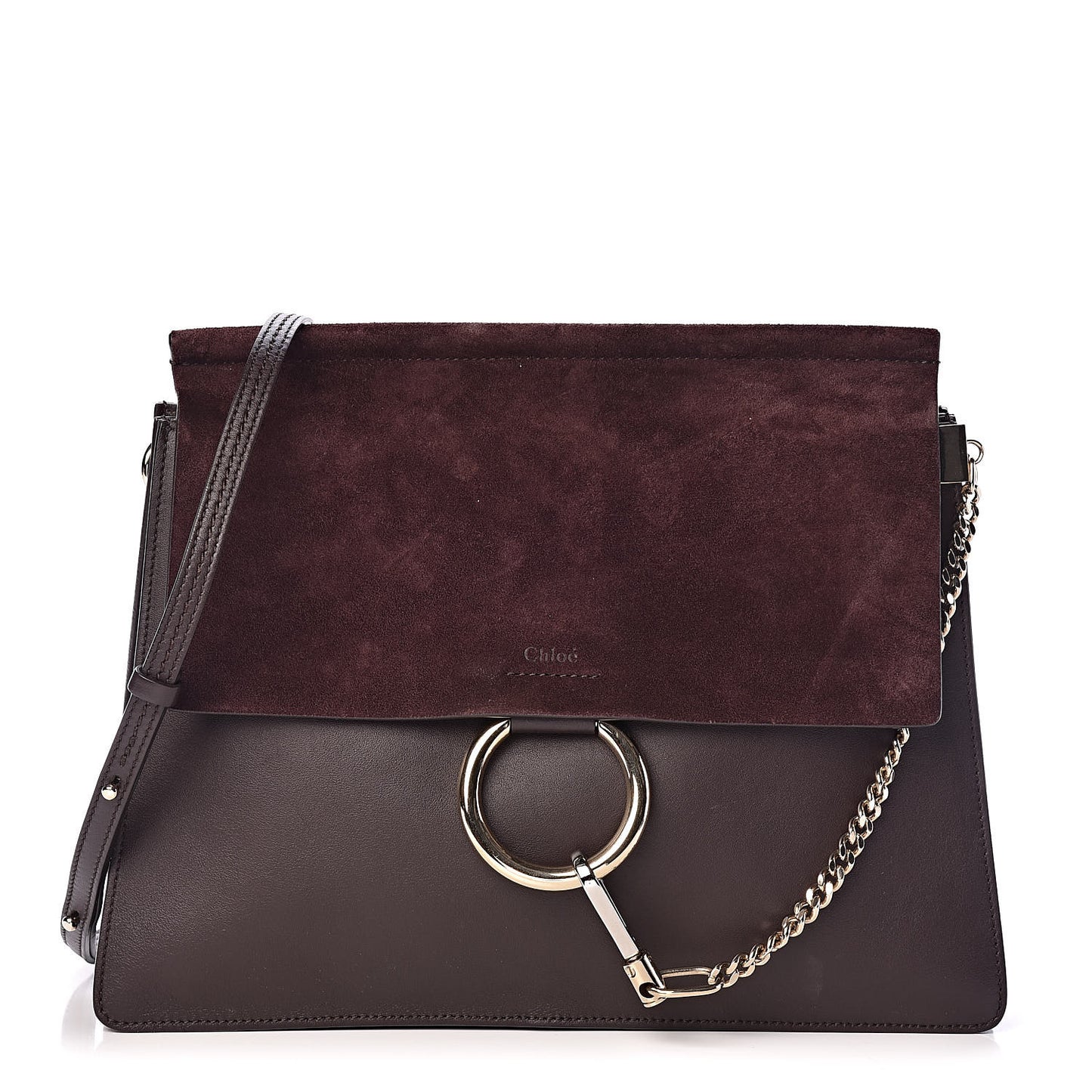 Calfskin Suede Medium Faye Shoulder Bag Carbon Brown