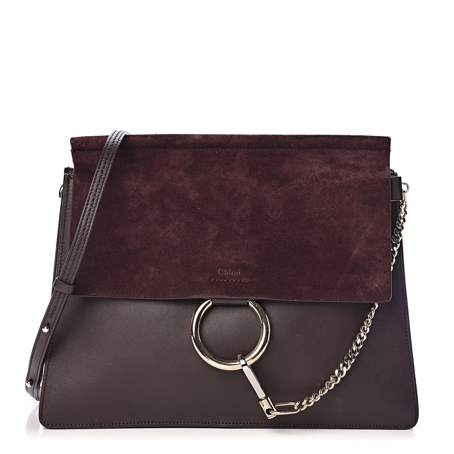 Chloe Calfskin Suede Medium Faye Shoulder Bag Carbon Brown 1 of 10