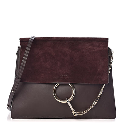 Chloe Calfskin Suede Medium Faye Shoulder Bag Carbon Brown 1 of 10