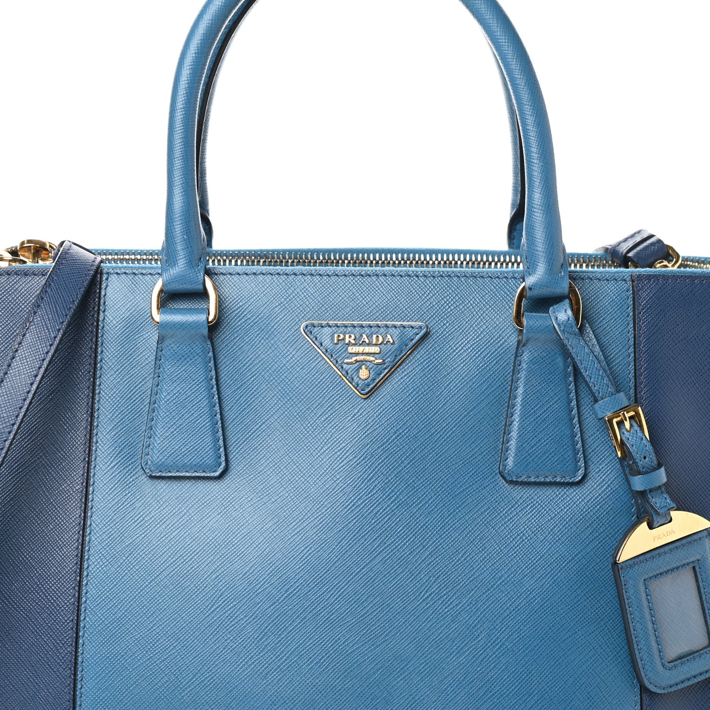 Saffiano Lux Colorblock Medium Galleria Double Zip Tote Bluette Cobalto