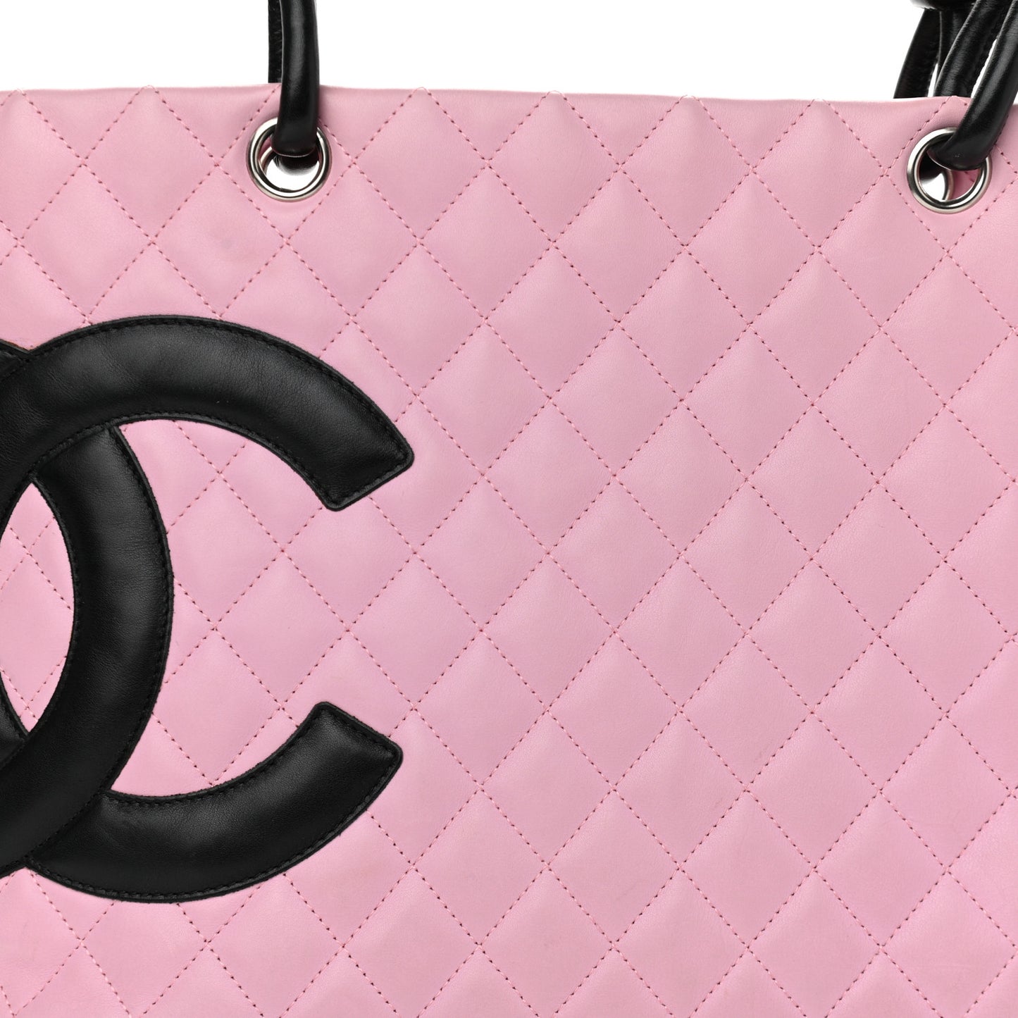 Calfskin Quilted Large Cambon Tote Pink Black