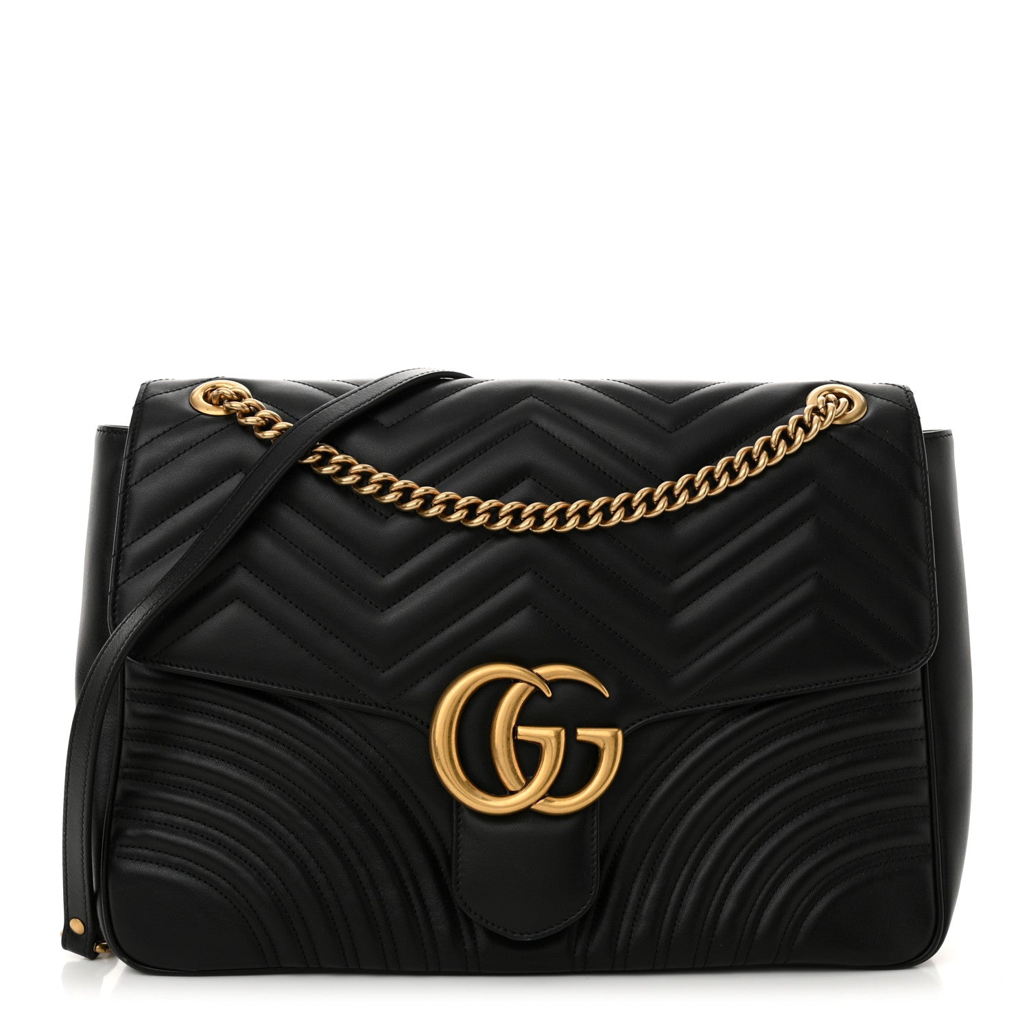 Gucci Calfskin Matelasse Large GG Marmont Shoulder Bag Black 1 of 12