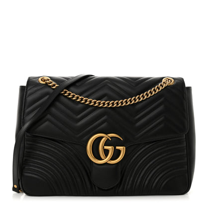 Gucci Calfskin Matelasse Large GG Marmont Shoulder Bag Black 1 of 12