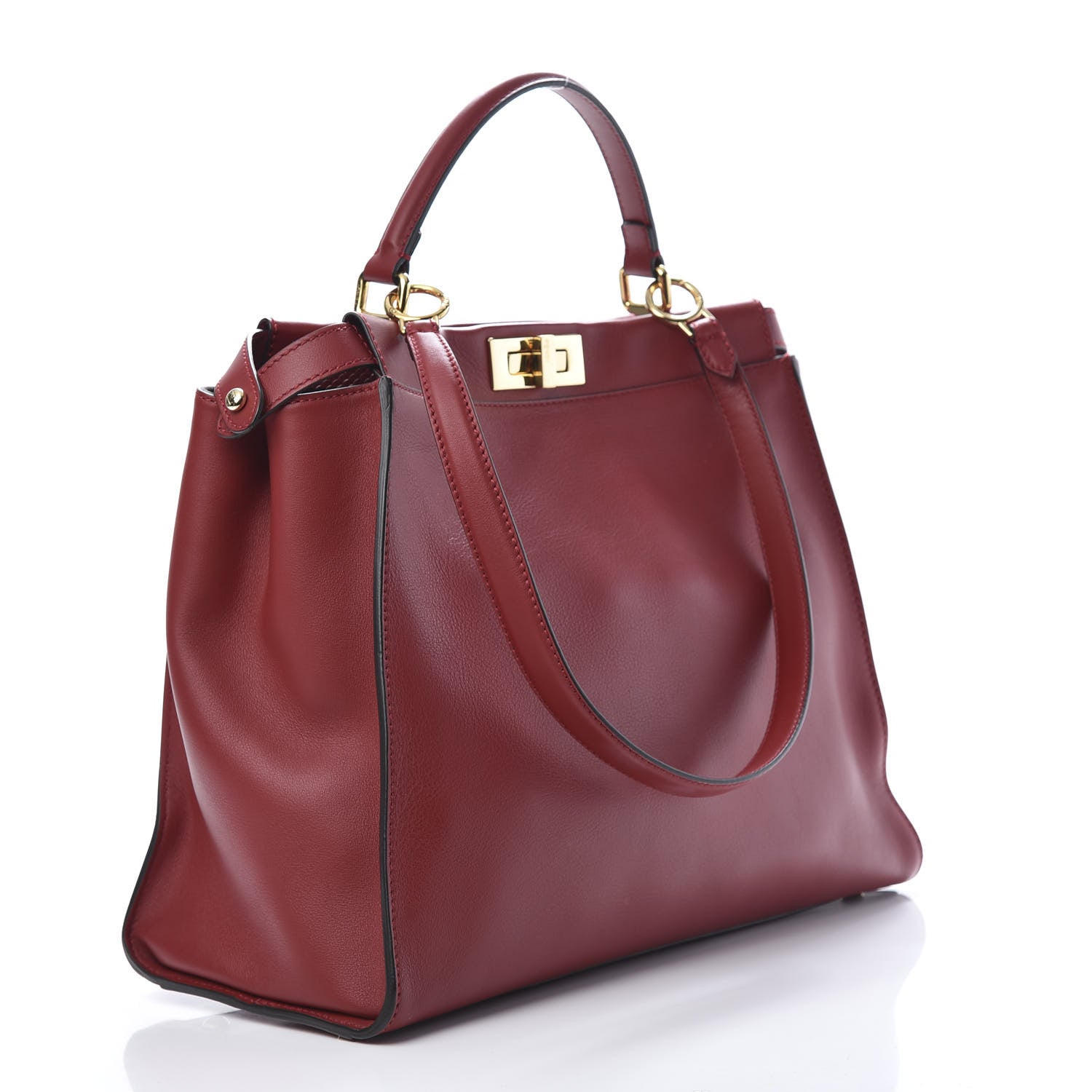 Fendi Calfskin Snakeskin Large Peekaboo Iconic Satchel Red 3 of 11
