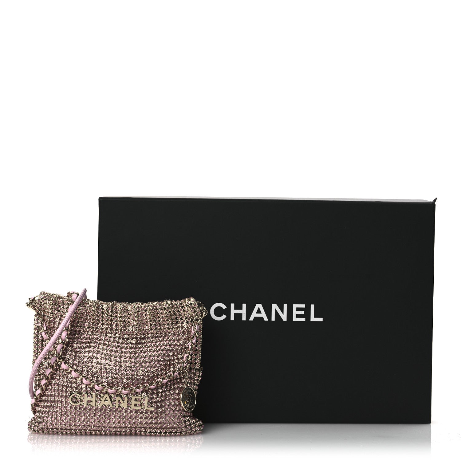 Chanel Crystal Embellished Metallic Lambskin Mini Chanel 22 Pink