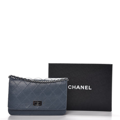 Chanel Aged Lambskin Quilted Reissue Wallet On Chain WOC Dark Blue 10 of 10