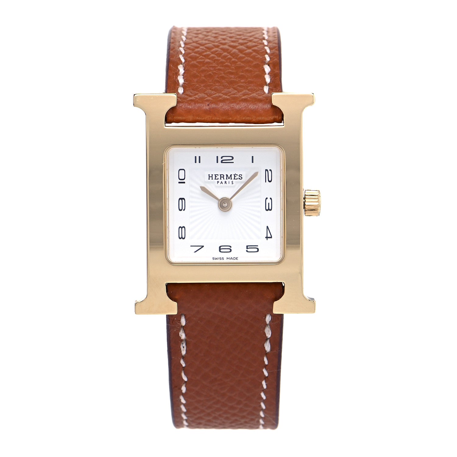 Hermes Stainless Steel Epsom 21mm Heure H Hour Quartz Watch Gold 1 of 5