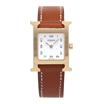 Hermes Stainless Steel Epsom 21mm Heure H Hour Quartz Watch Gold 1 of 5