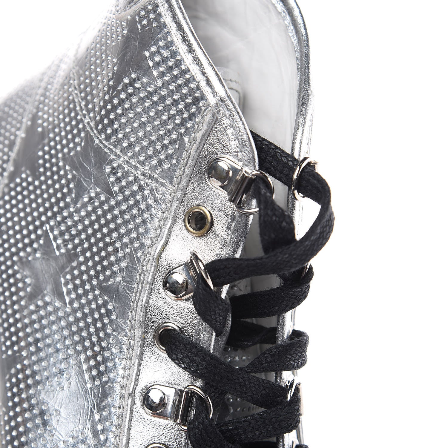 Saint Laurent Metallic Calfskin Lambskin Star Rivington High Top Sneakers 39 Argento 10 of 11
