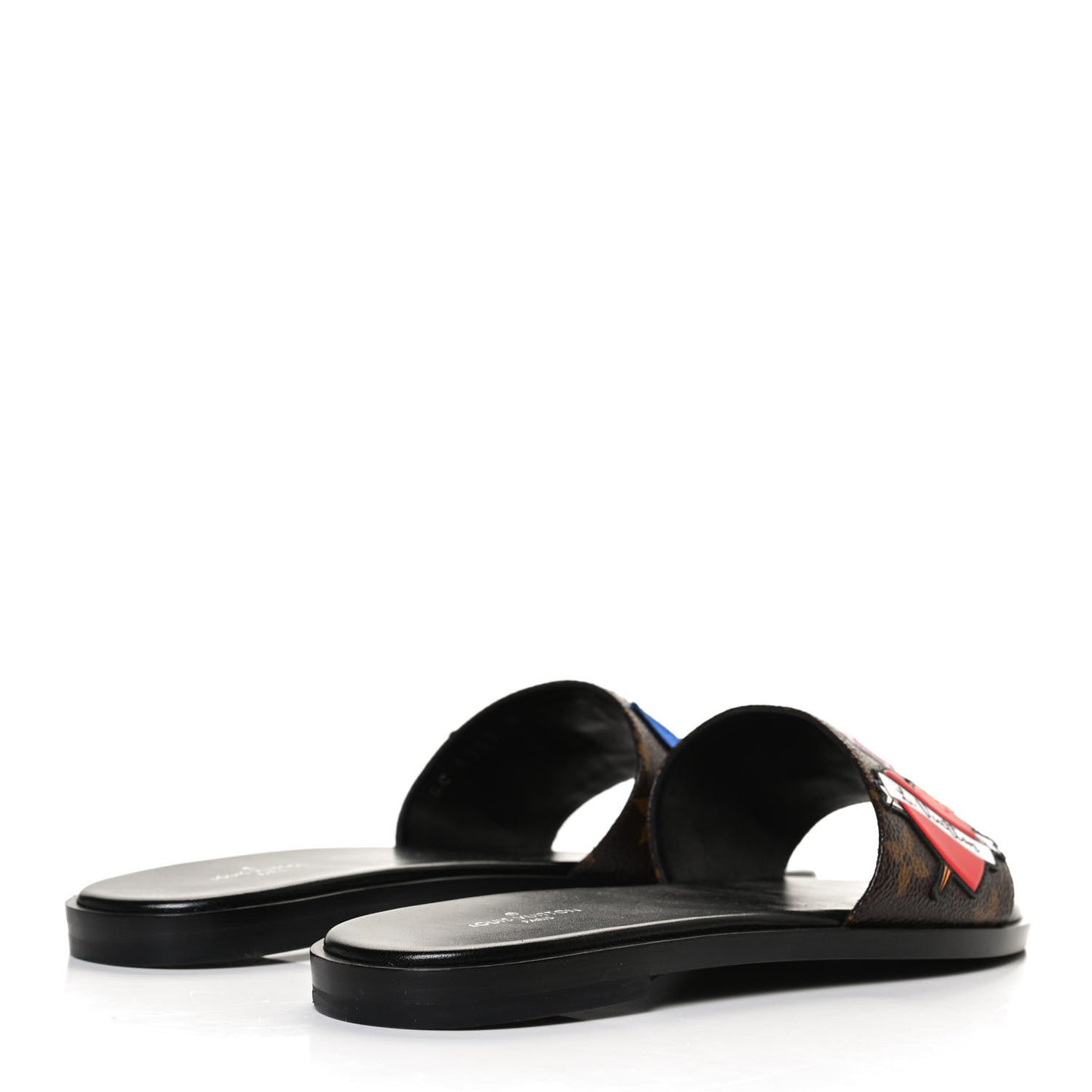 Patent Calfskin Monogram LV Black Heart Flat Mules 37 Cacao