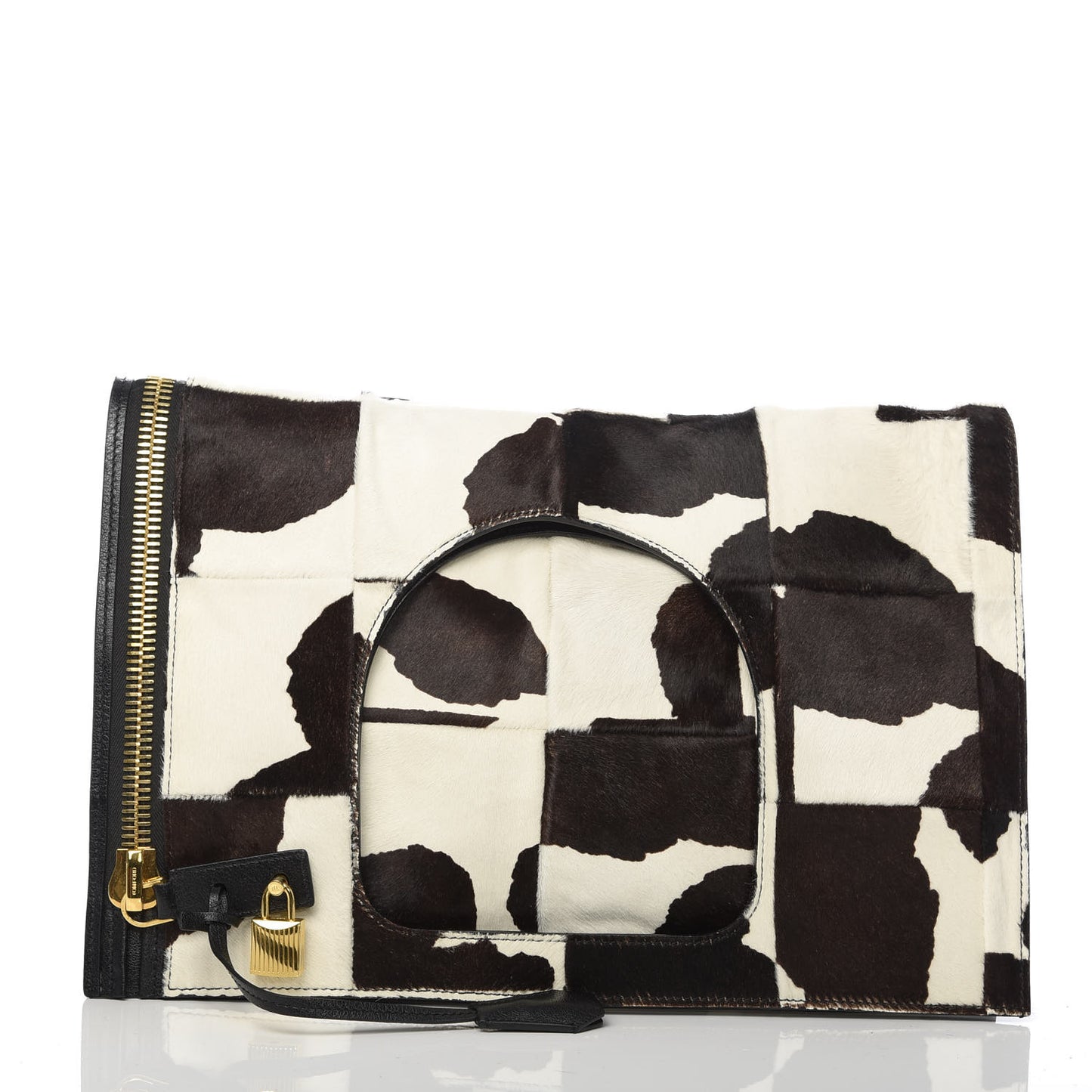 Calf Hair Large Alix Padlock Zip Shoulder Bag Black White