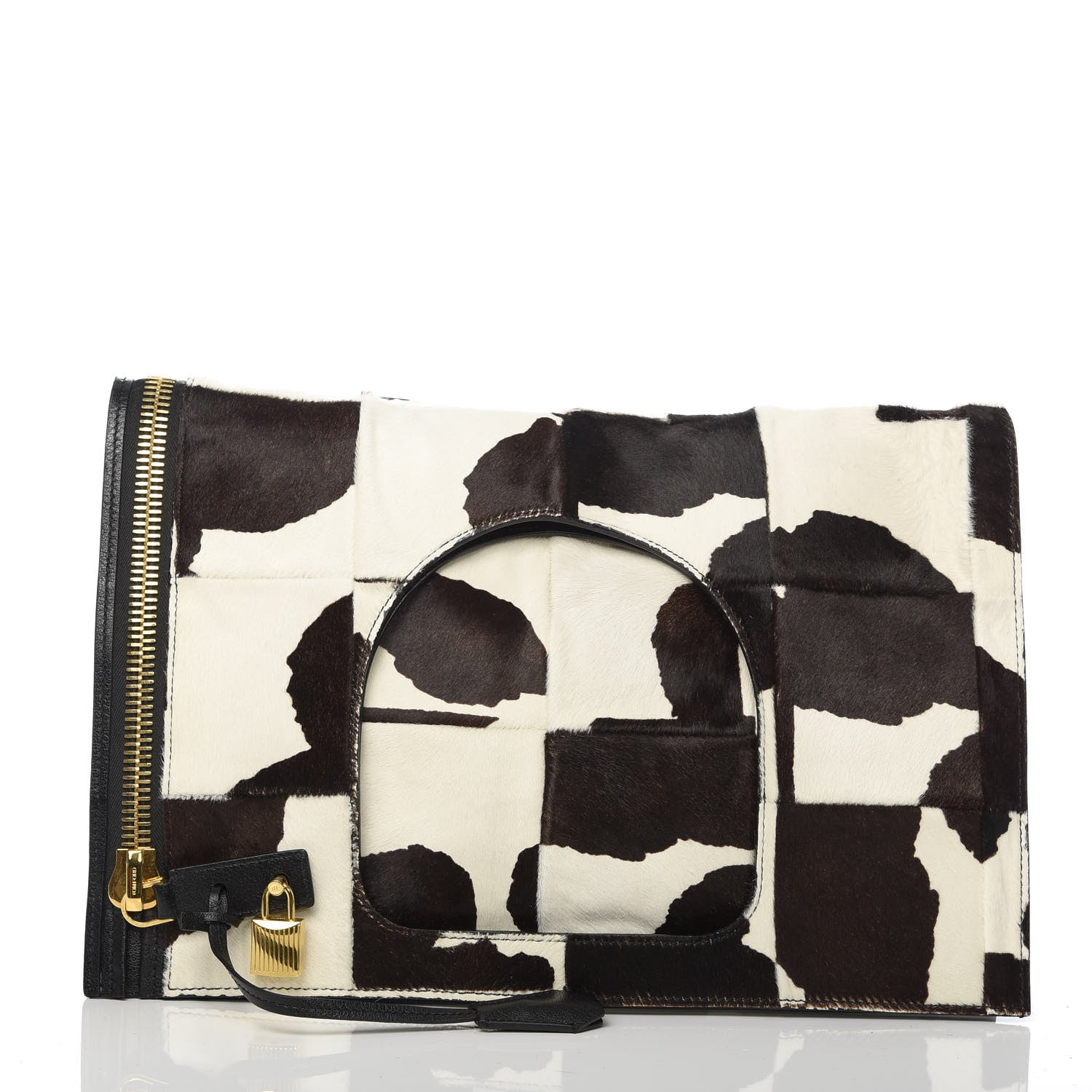 Tom Ford Calf Hair Large Alix Padlock Zip Shoulder Bag Black White 3 of 10