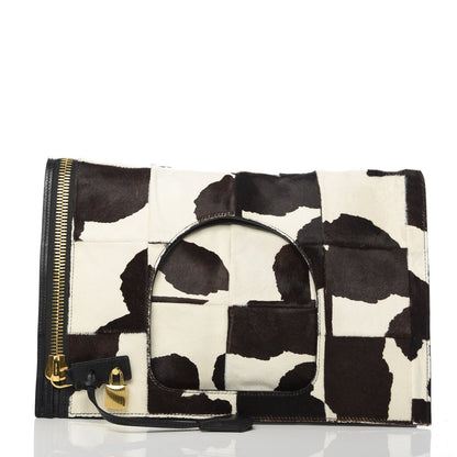 Tom Ford Calf Hair Large Alix Padlock Zip Shoulder Bag Black White 3 of 10