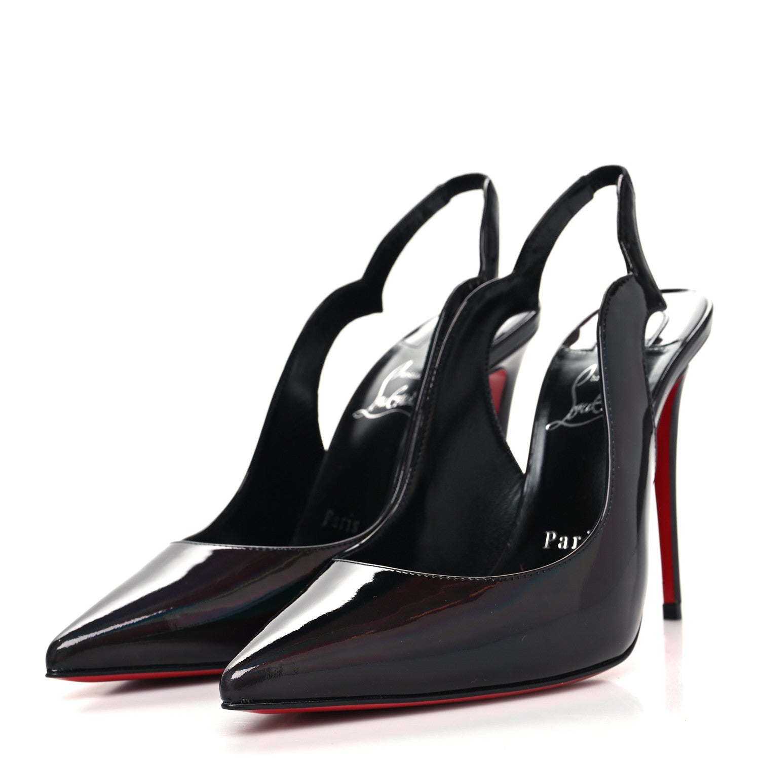 Christian Louboutin Metallic Patent Psychic Hot Chick Slingback 100 Pumps 36.5 Black 3 of 8