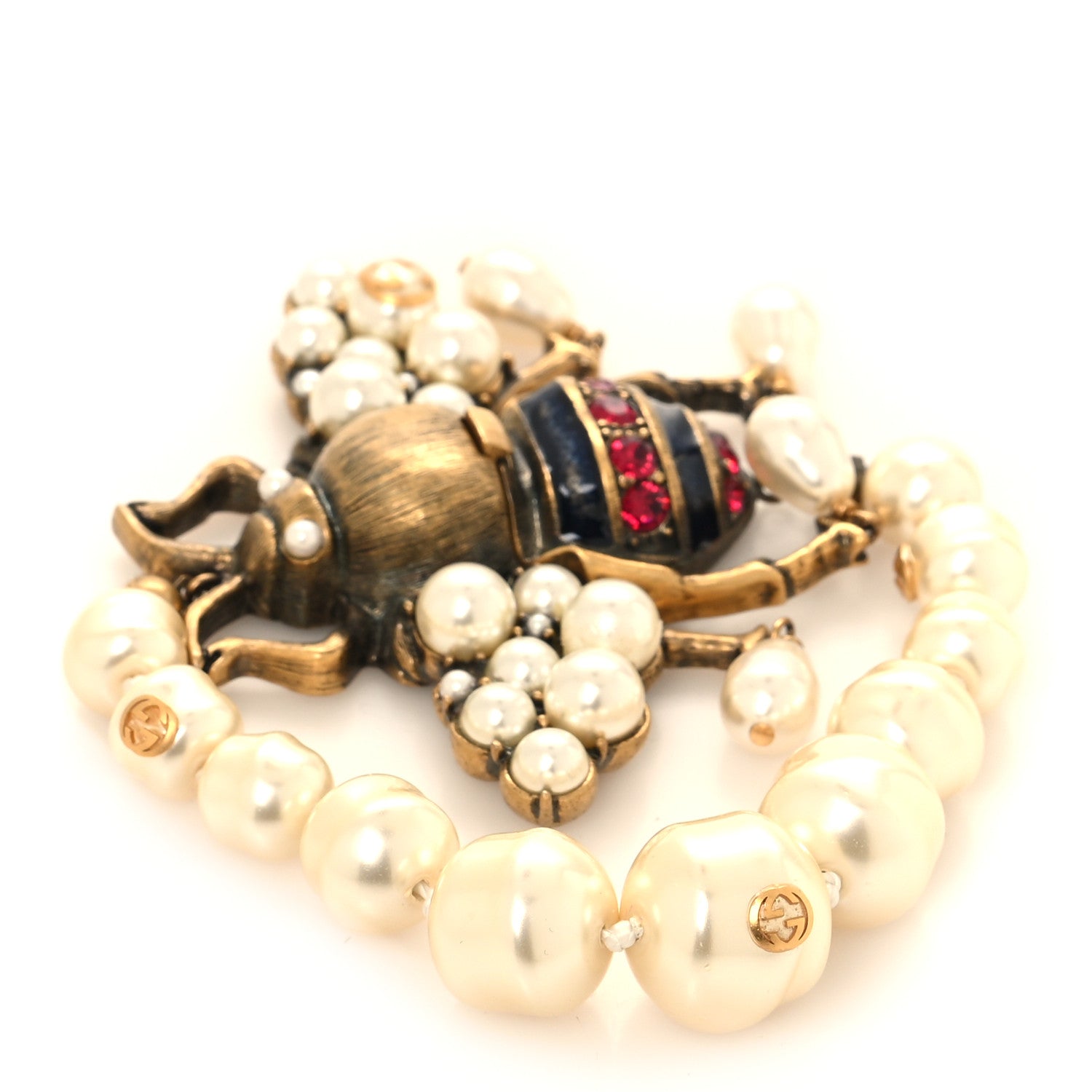 Gucci Pearl Crystal Bee Bracelet M Aged Gold 3 of 5