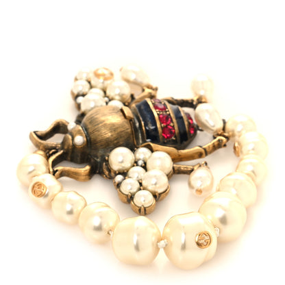 Gucci Pearl Crystal Bee Bracelet M Aged Gold 3 of 5