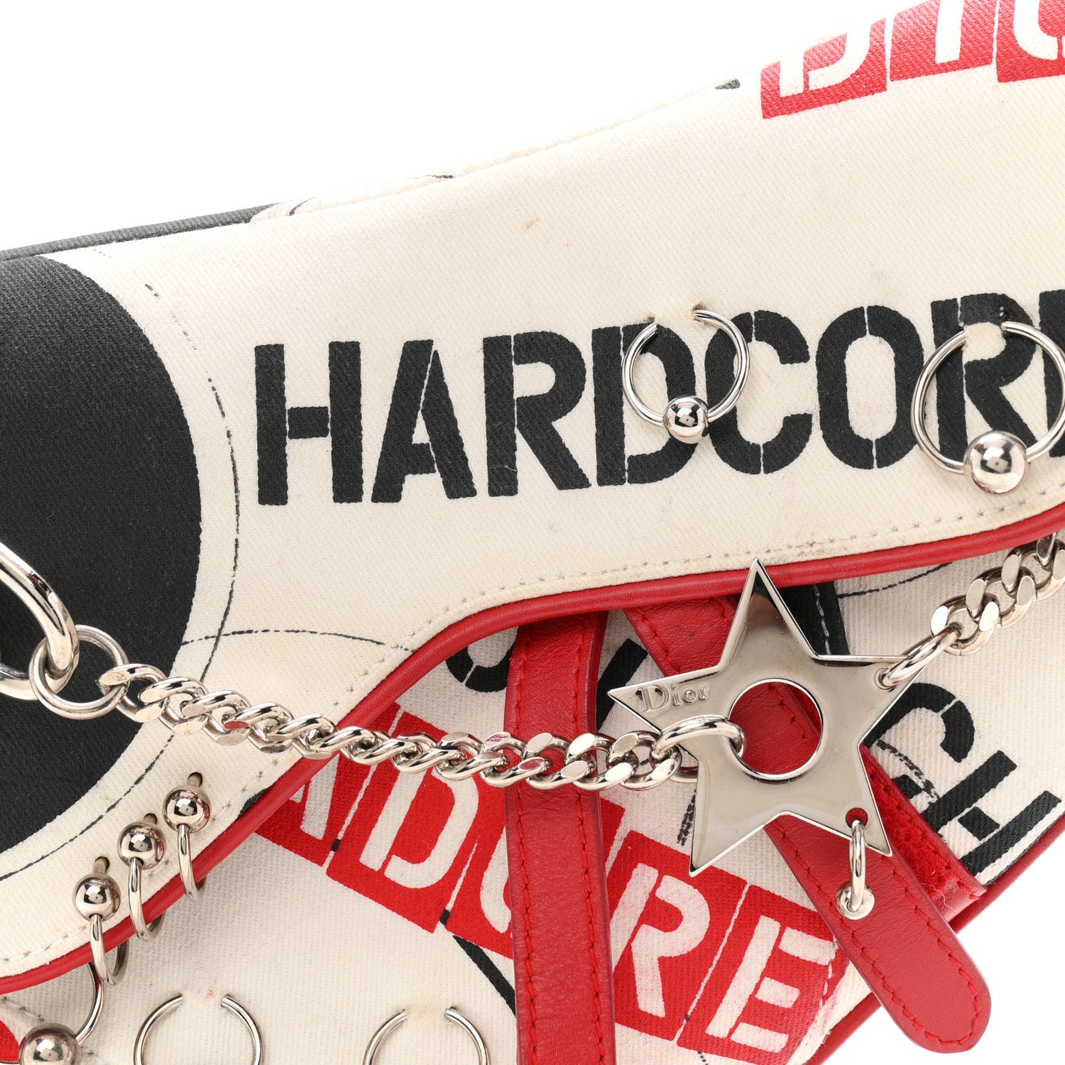 Christian Dior Canvas Hardcore Pierced Saddle Bag White Red Black 8 of 12
