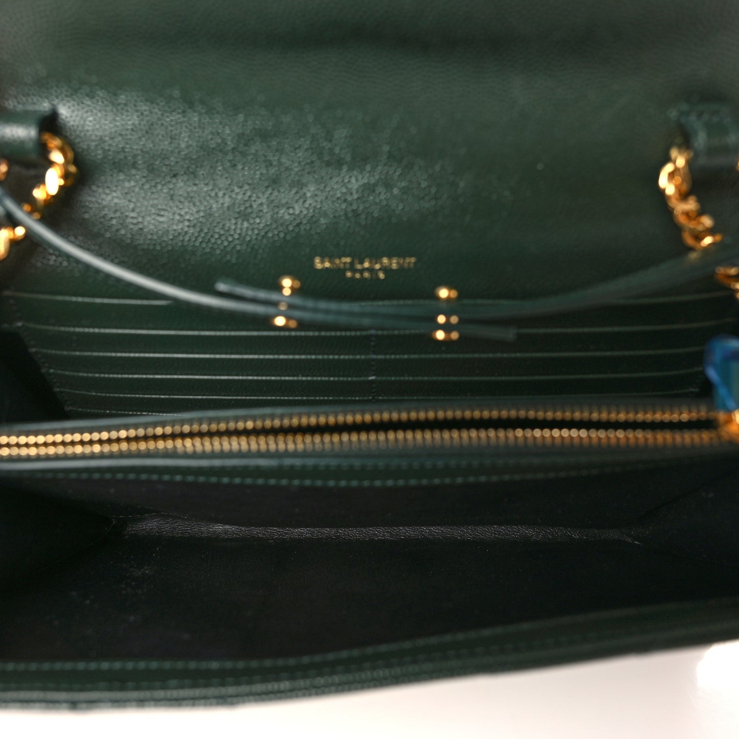 Grain De Poudre Matelasse Chevron Monogram Chain Wallet Dark Green