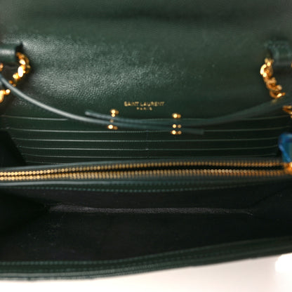 Saint Laurent Grain De Poudre Matelasse Chevron Monogram Chain Wallet Dark Green 4 of 8