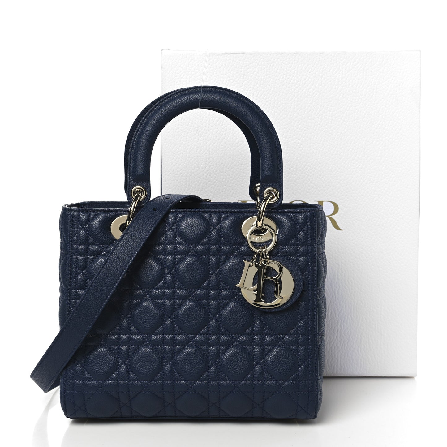 Grained Calfskin Cannage Medium Lady Dior Ocean Blue