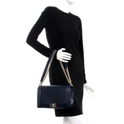 Chanel Lambskin Quilted New Medium Boy Flap Dark Navy Blue 3 of 9