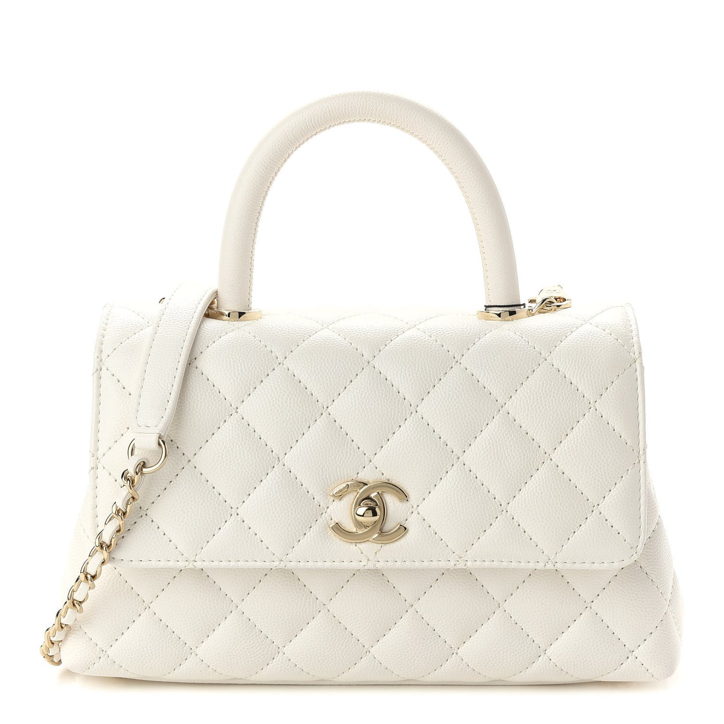 Caviar Quilted Mini Coco Handle Flap White