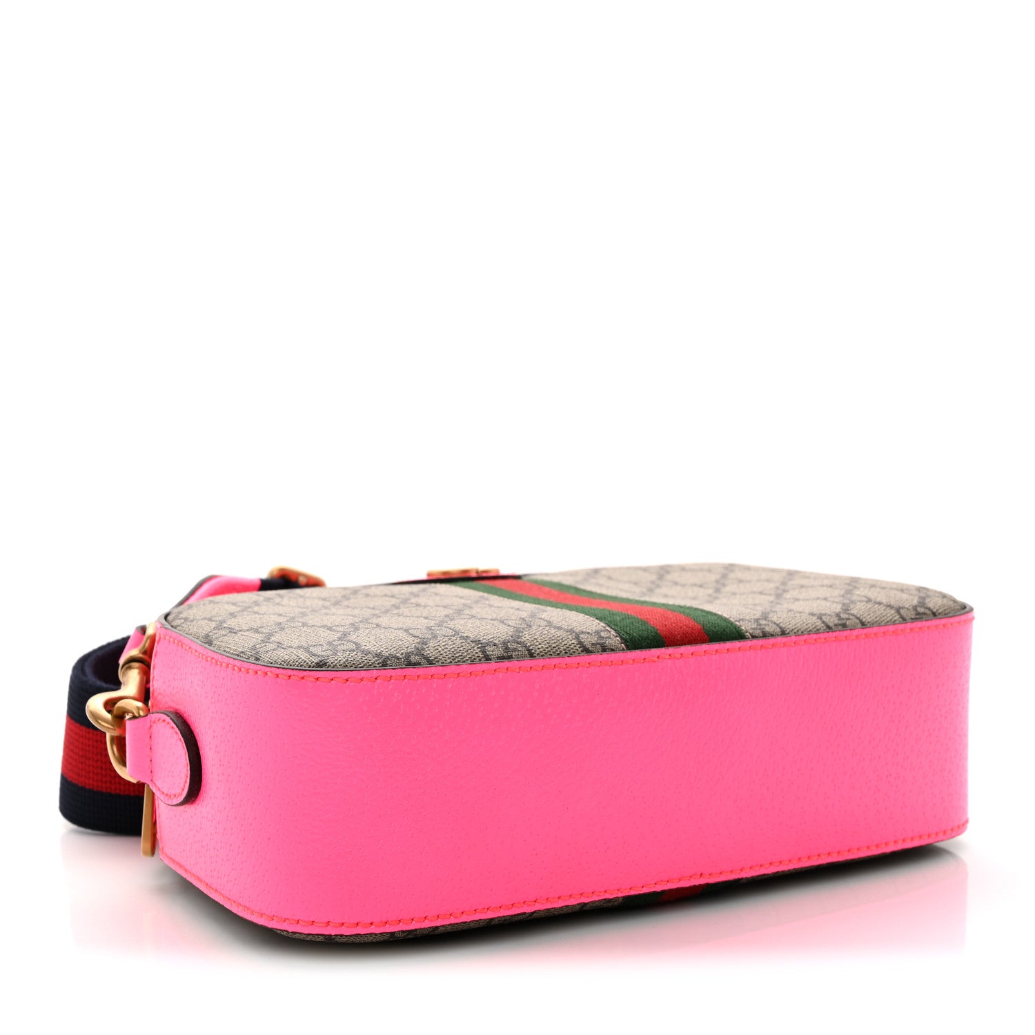 Gucci GG Supreme Monogram Textured Dollar Calfskin Web Ophidia Small Crossbody Bag Beige Ebony Fuchsia 4 of 10