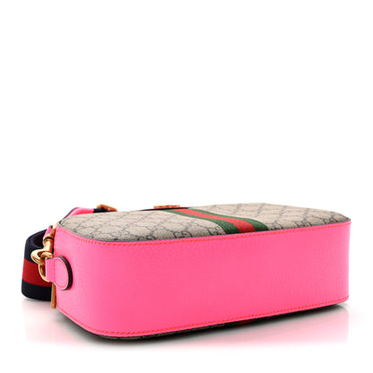 Gucci GG Supreme Monogram Textured Dollar Calfskin Web Ophidia Small Crossbody Bag Beige Ebony Fuchsia 4 of 10