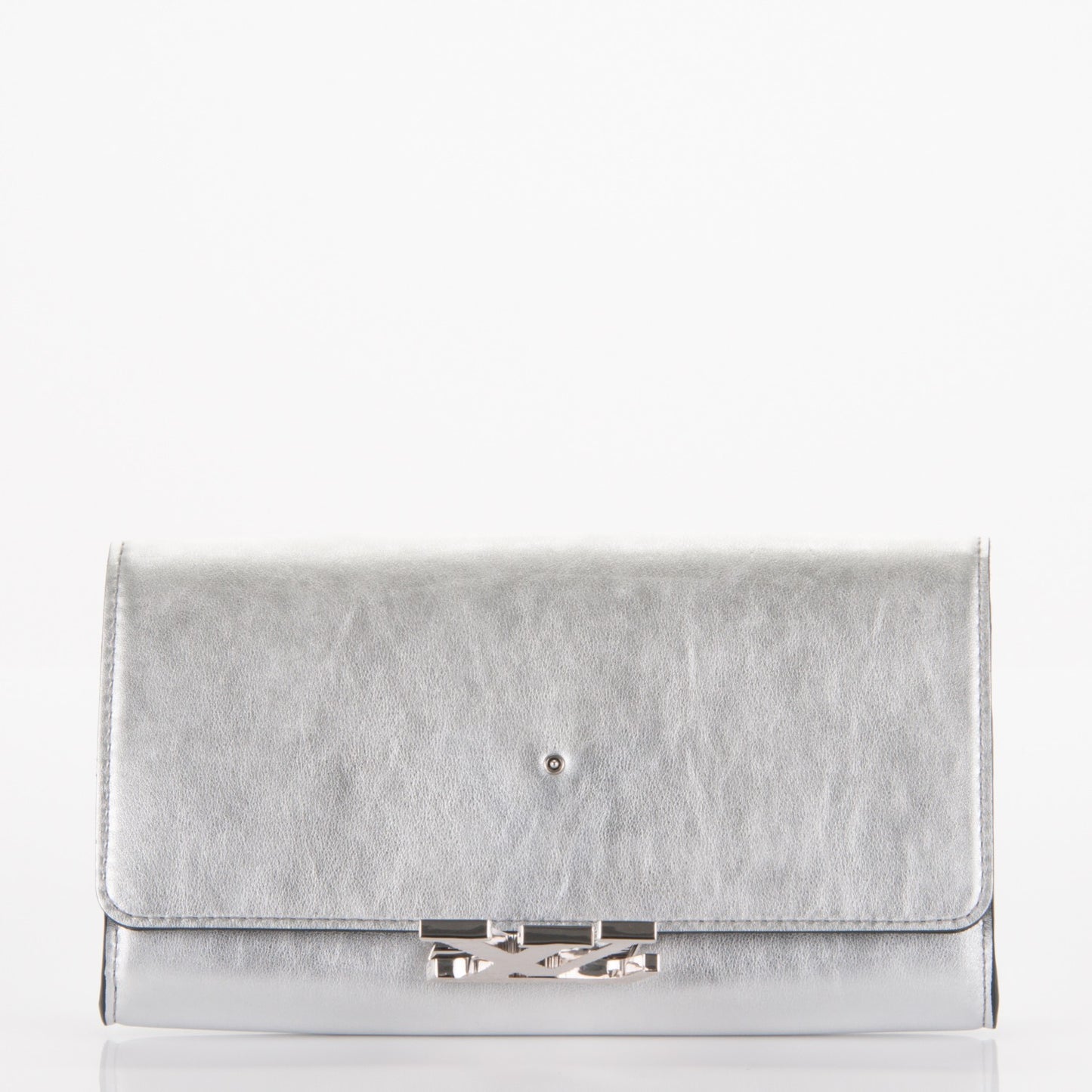 Metallic Calfskin Louise EW Lock Clutch Silver