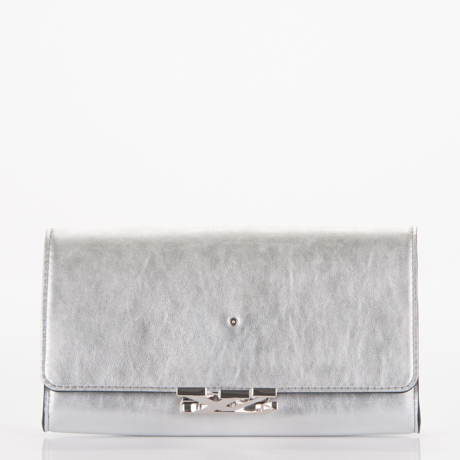 Louis Vuitton Metallic Calfskin Louise EW Lock Clutch Silver 5 of 7