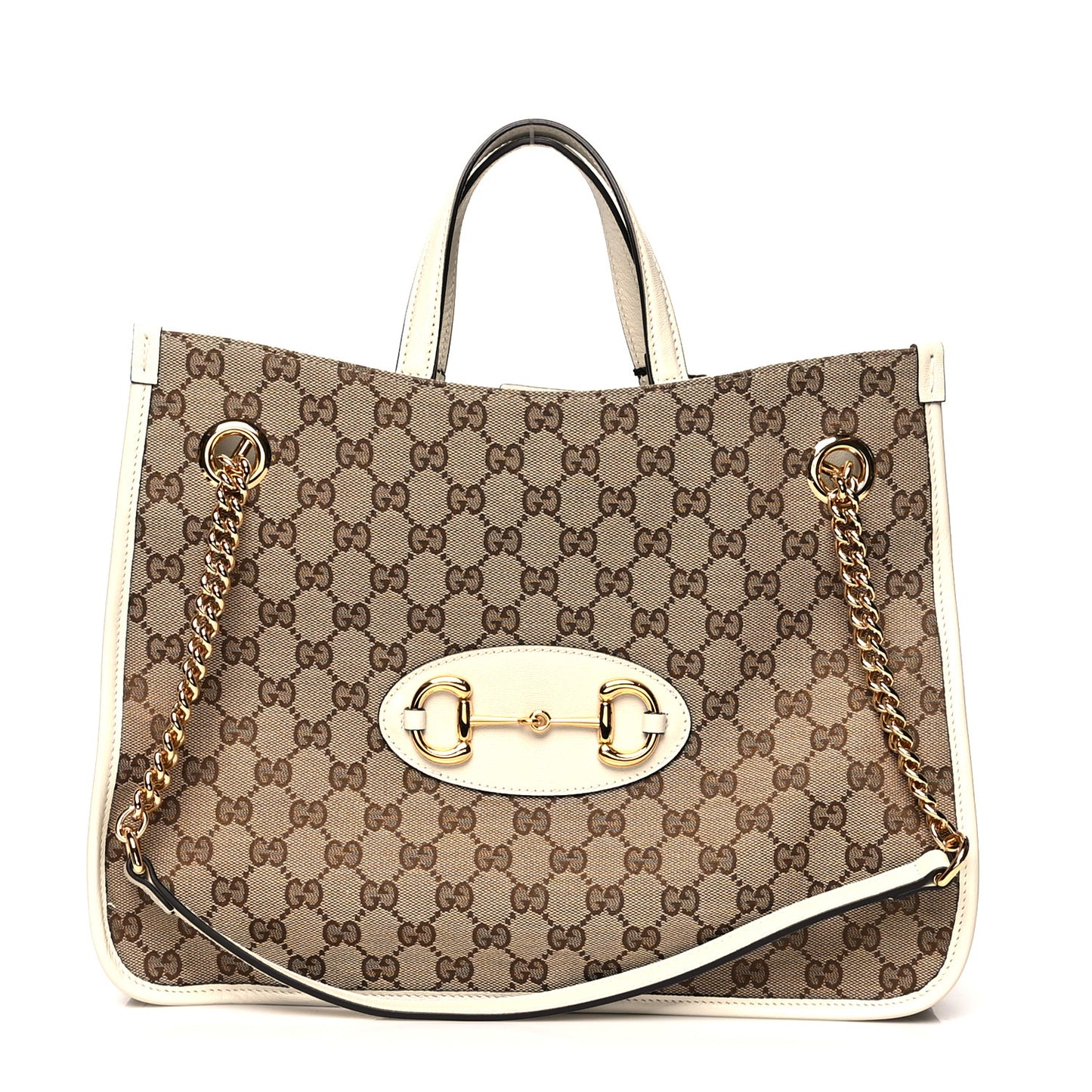Monogram Calfskin Medium Horsebit 1955 Tote Bag Beige Mystic White