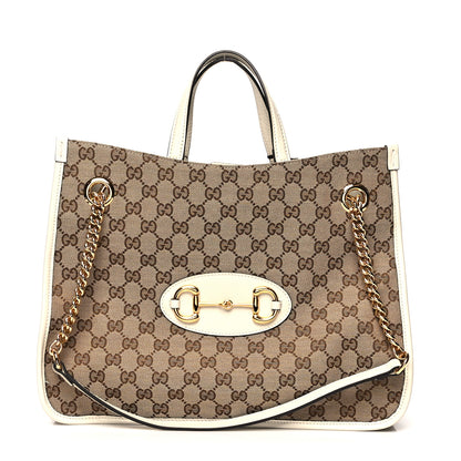 Gucci Monogram Calfskin Medium Horsebit 1955 Tote Bag Beige Mystic White 1 of 12