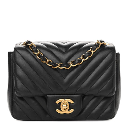 Chanel Lambskin Chevron Quilted Mini Square Flap Black 1 of 11