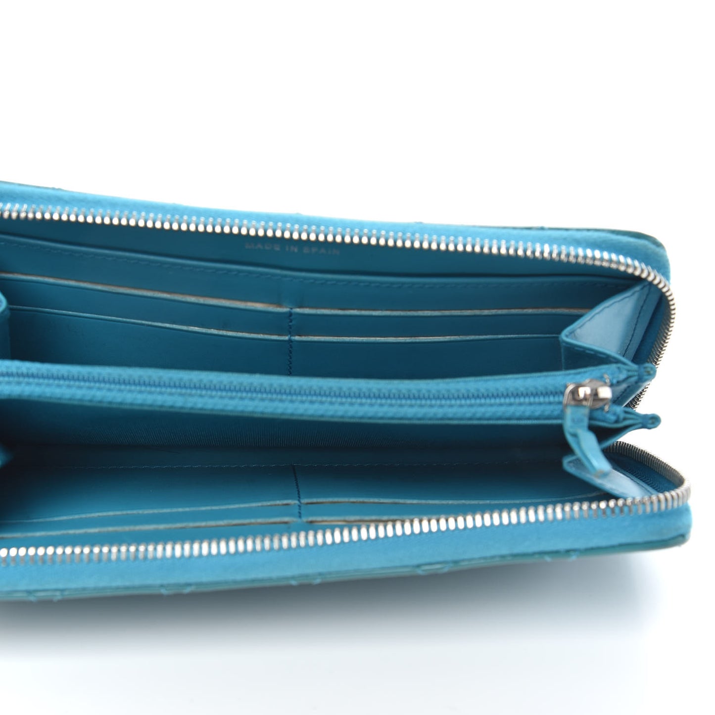 Patent Quilted Large Gusset Zip Around Wallet Blue