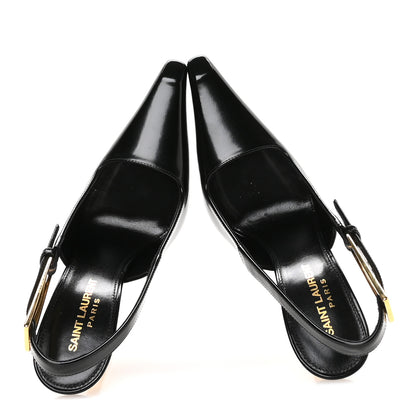 Saint Laurent Glazed Calfskin Lee Slingback Pumps 35 Black 2 of 10