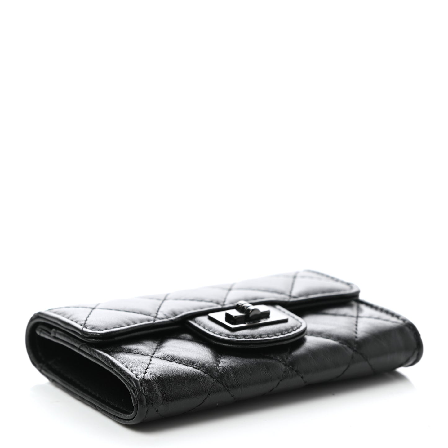 Aged Calfskin Quilted Reissue Flap Card Holder So Black