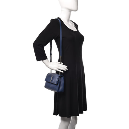 Saint Laurent Grain De Poudre Small West Hollywood Monogram Fold-Over Bag Denim 2 of 10