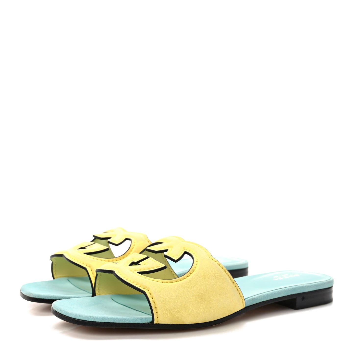 Kid Scamosciato Interlocking G Cut Out Slide Sandals 38 Banana