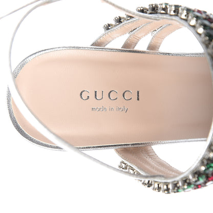 Gucci Nappa Silk Crystal Bertie High Heel Sandals 38.5 Argento 7 of 9